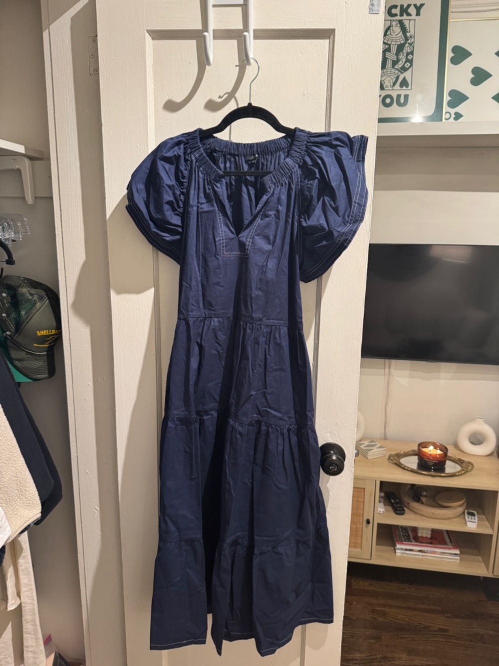 Joe's Jeans Navy Puff-Sleeve Tiered Maxi Dress